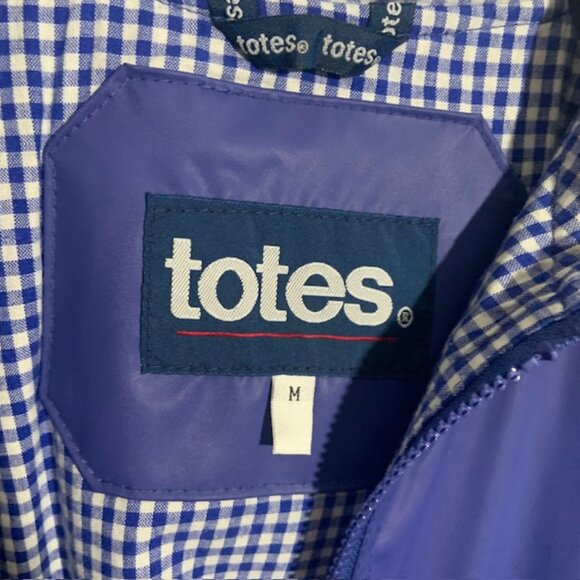 Totes Blue Hooded Coastal Granny Gorpcore Rain Jacket Gingham Lining - Size M - Picture 4 of 9